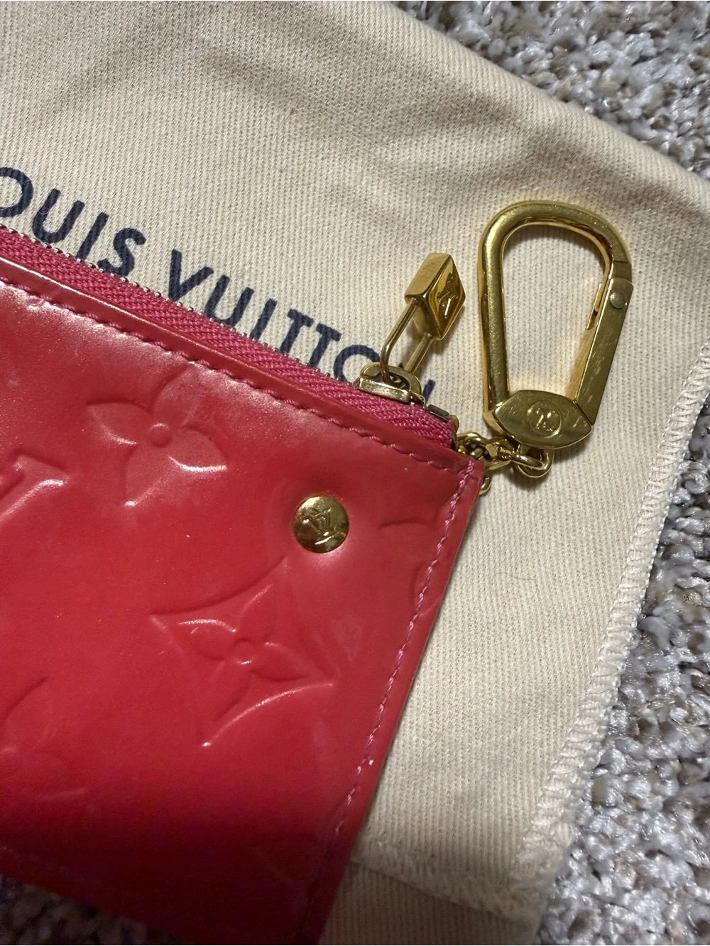 Louis Vuitton Red/Pink Vernis Monogram Key & Card Pouch with Gold Hardware w/COA